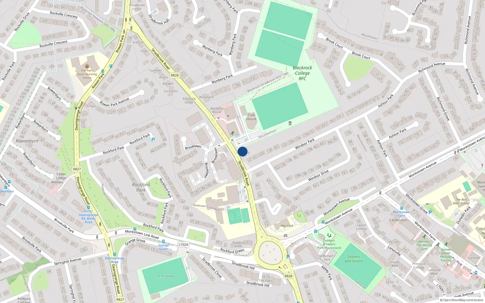 Overhead map showing the location of 1 Windsor Park, Monkstown, Dublin