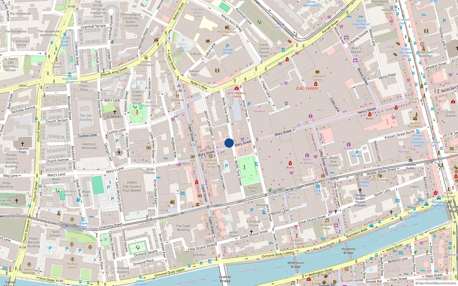 Overhead map showing the location of 1 Wolfe Tone Court, 53 Mary St, Dublin 1