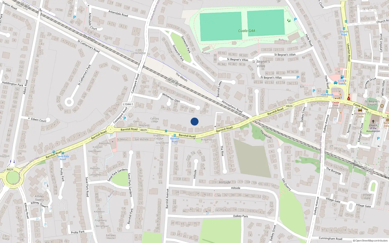 Overhead map showing the location of 1 Wolverton Glen, Glenageary