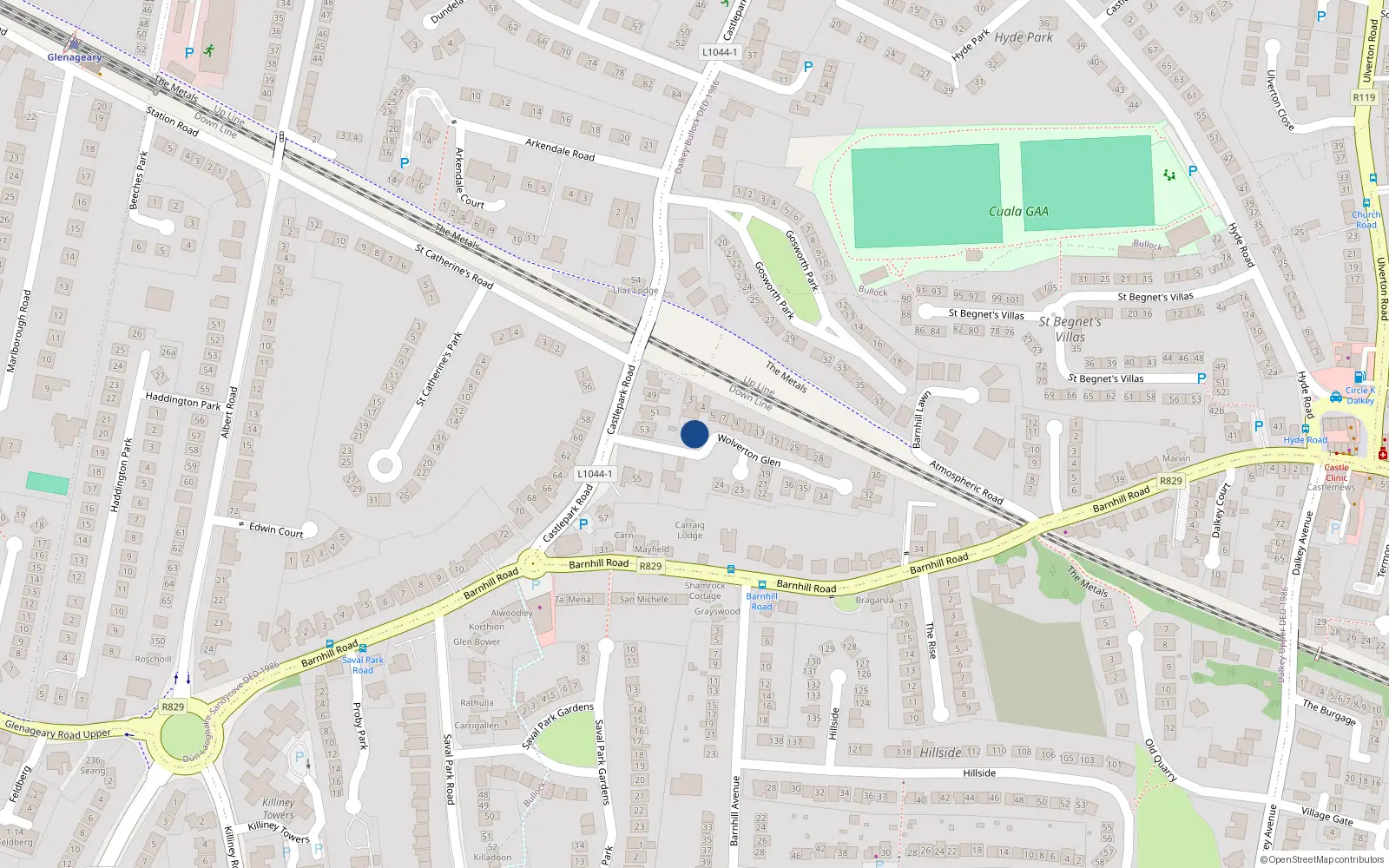 Overhead map showing the location of 1 Wolverton Glen, Dublin