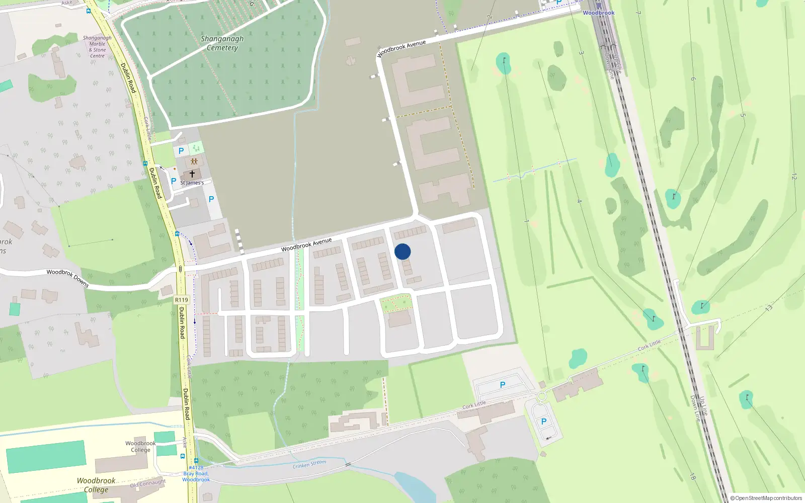 Overhead map showing the location of 1 Woodbrook Elms, Bray