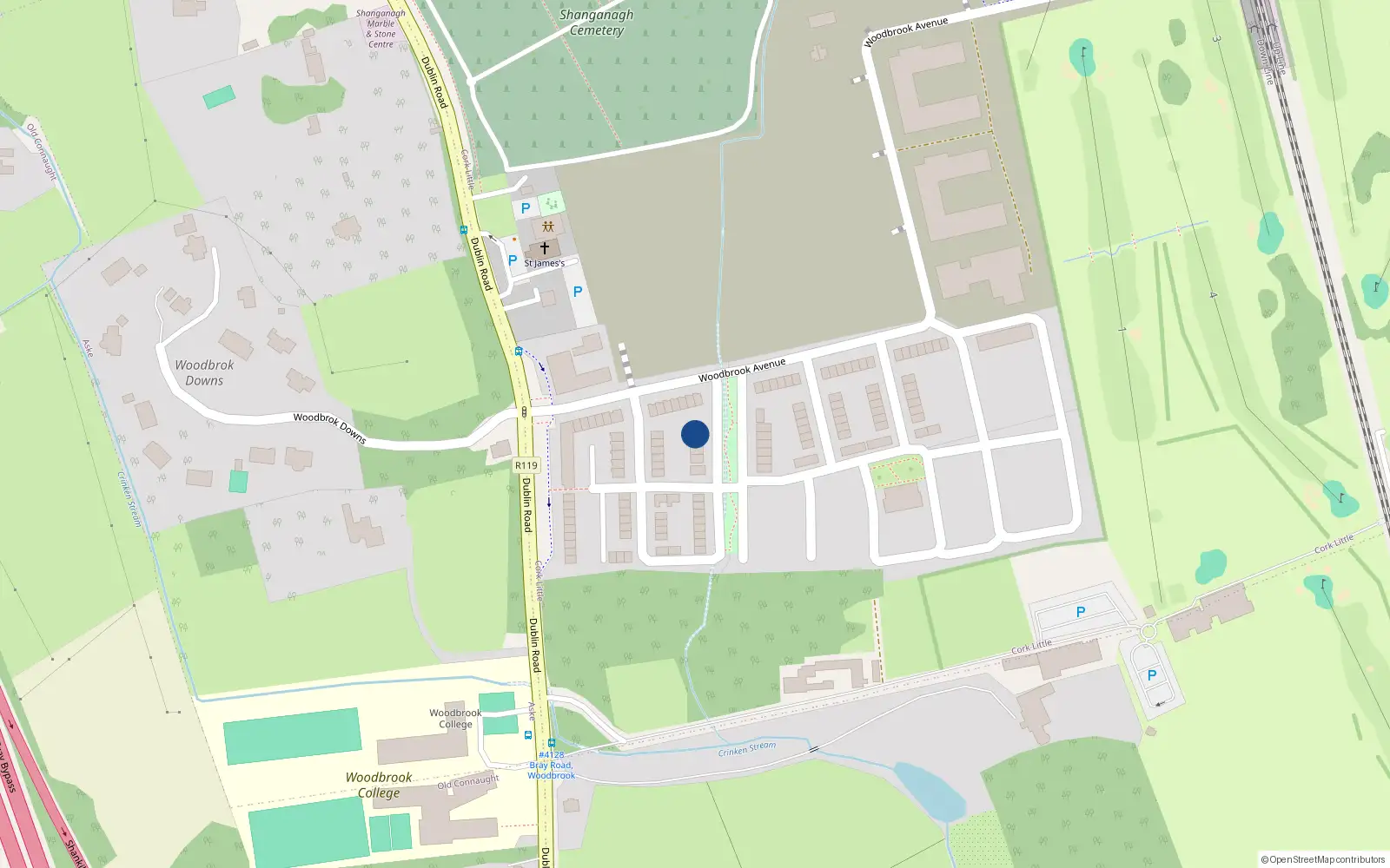 Overhead map showing the location of 1 Woodbrook Park, Bray