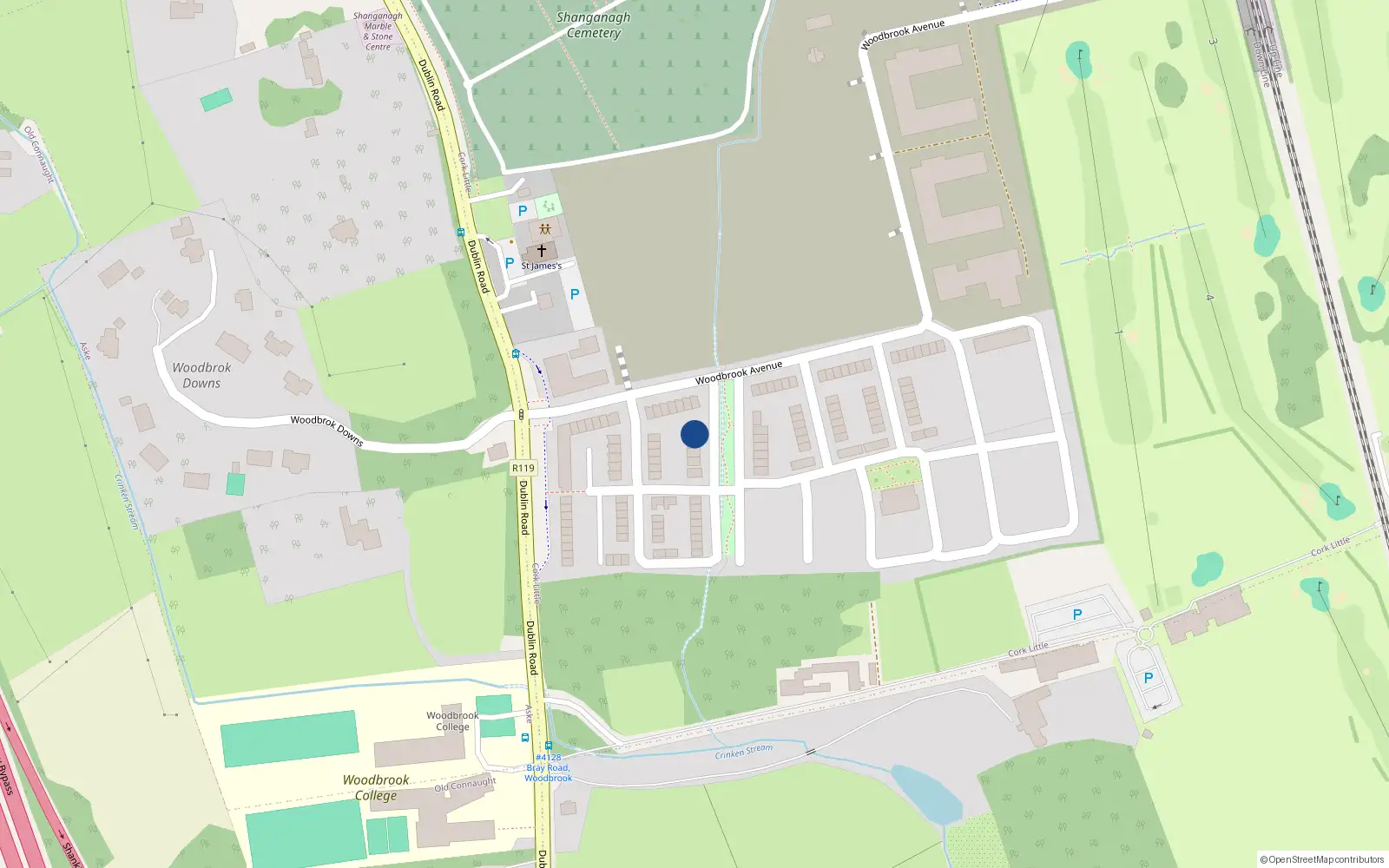Overhead map showing the location of 1 Woodbrook, Bray