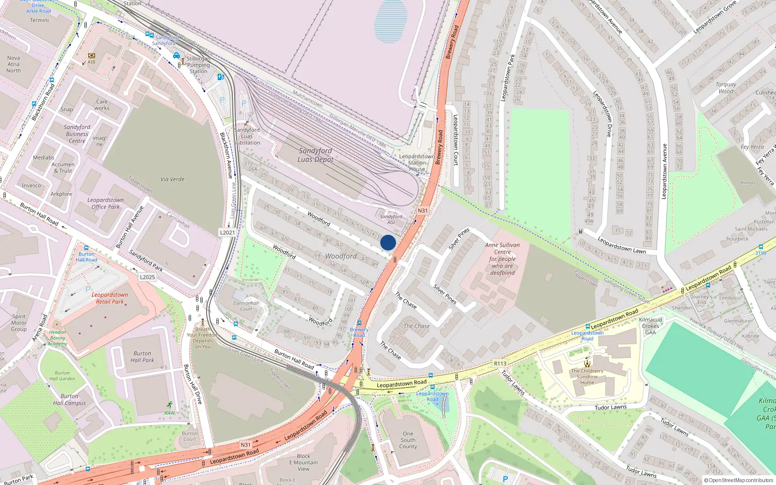 Overhead map showing the location of 1 Woodford, Brewery Road, Stillorgan