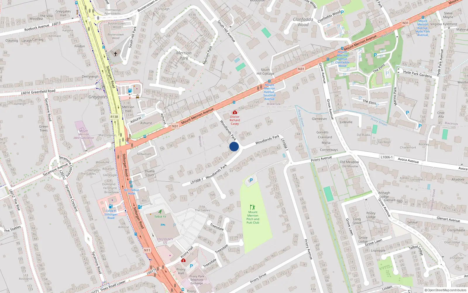 Overhead map showing the location of 1 Woodlands Park, Dublin