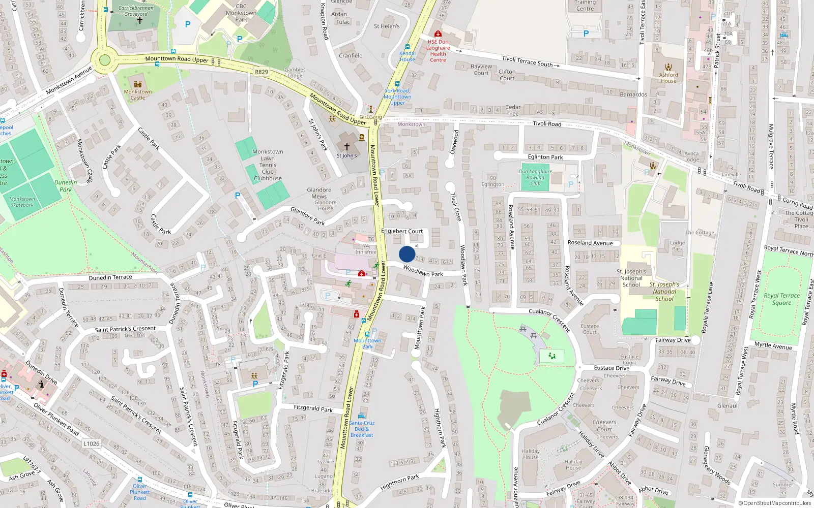 Overhead map showing the location of 1 Woodlawn Park, Dublin