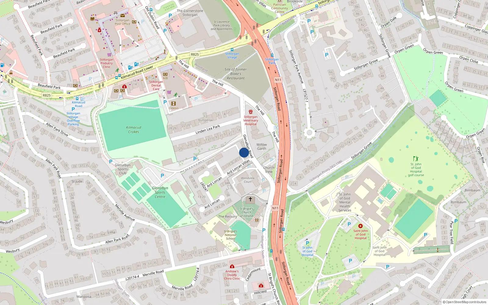 Overhead map showing the location of 1 Woodview Mews, Glenalbyn Road, Stillorgan