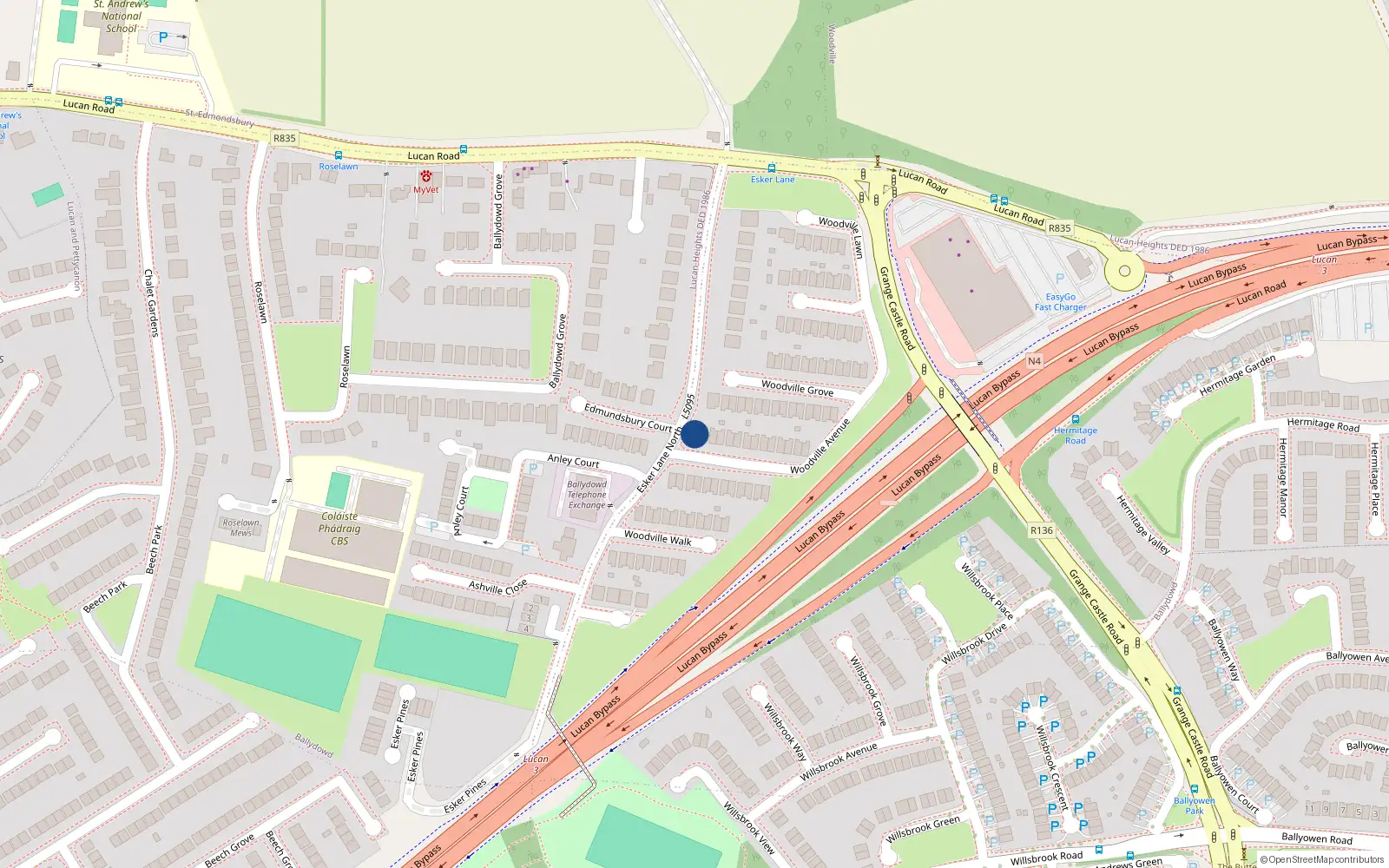 Overhead map showing the location of 1 Woodville Avenue, Lucan