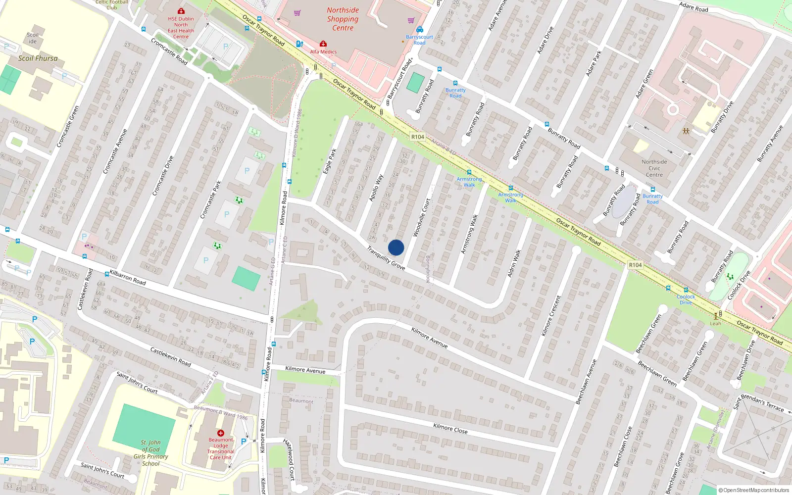 Overhead map showing the location of 1 Woodville Court, Dublin 5