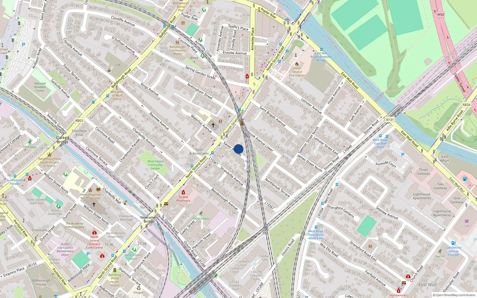 Overhead map showing the location of 1 Xavier Avenue, Dublin 3