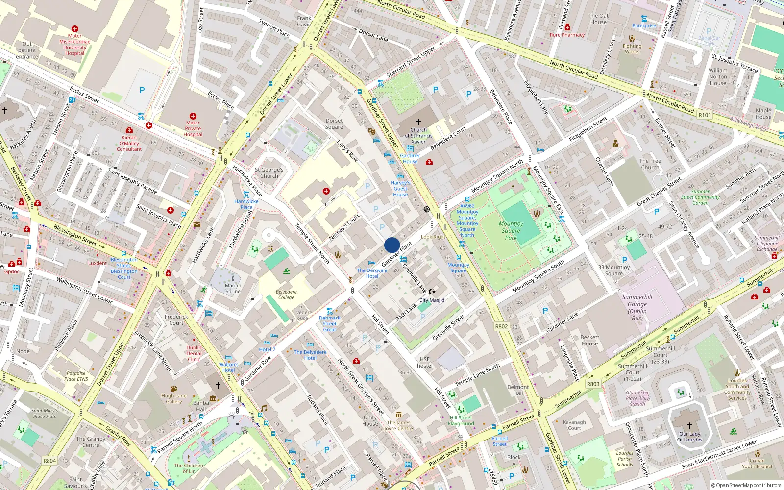 Overhead map showing the location of 11 Gardiner Place, Dublin 1