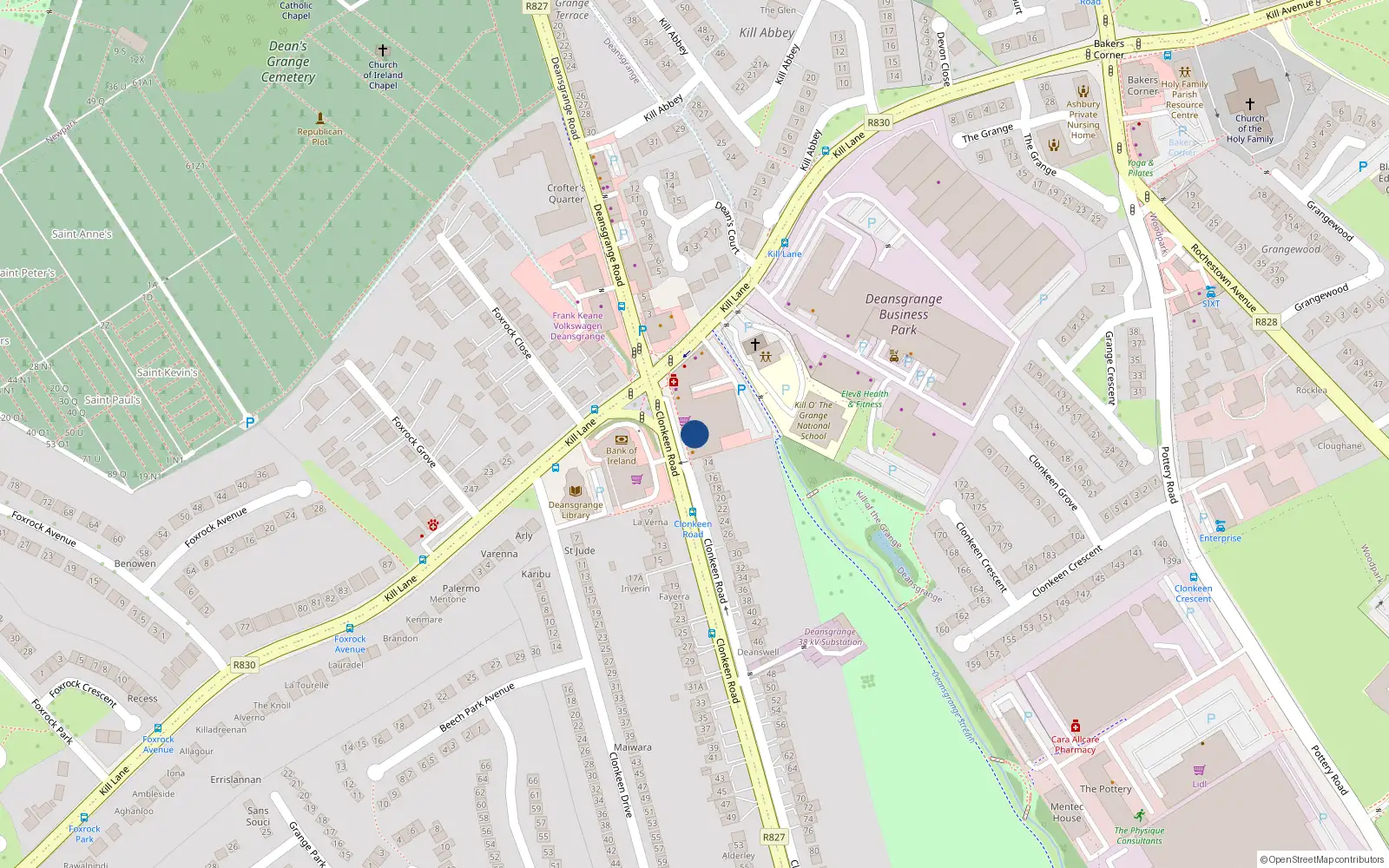 Overhead map showing the location of 10A Clonkeen Road, Blackrock