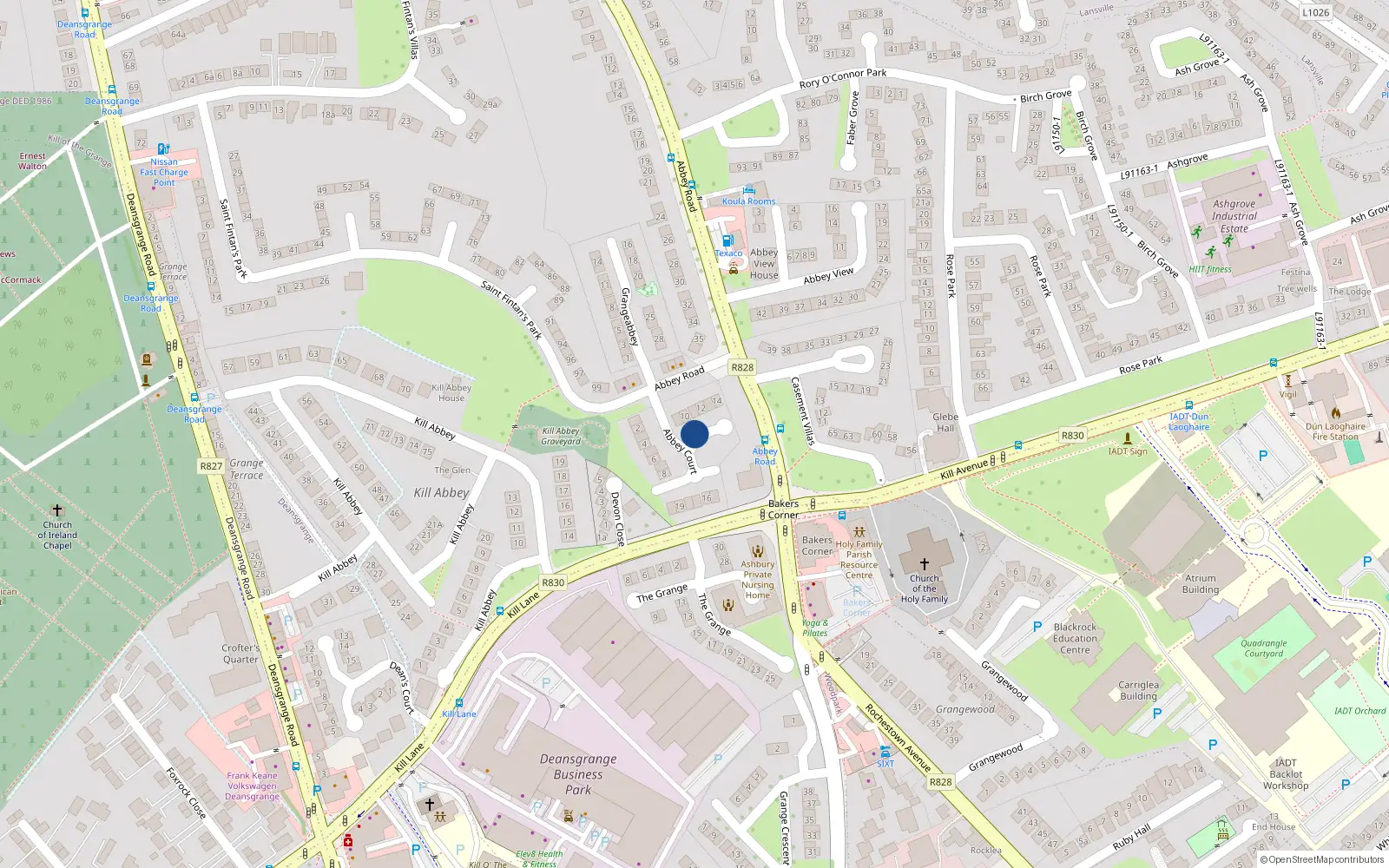 Overhead map showing the location of 10 Abbey Court, Monkstown