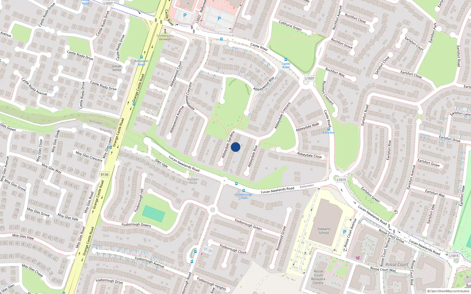 Overhead map showing the location of 10 Abbeydale Gardens, Lucan