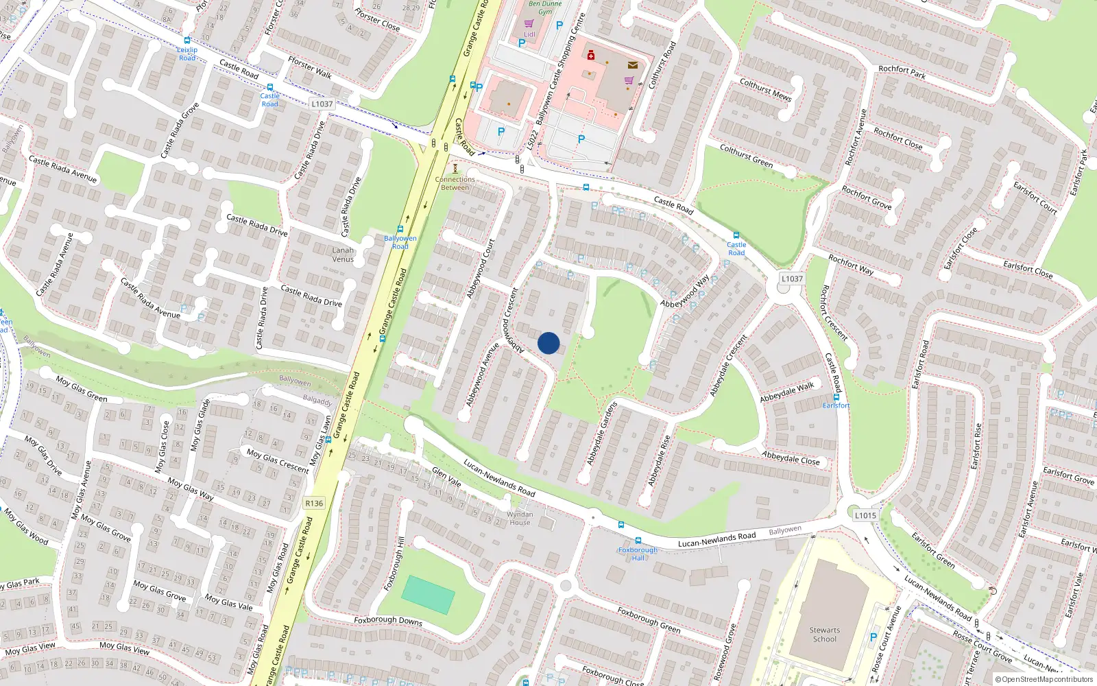 Overhead map showing the location of 10 Abbeywood Crescent, Lucan