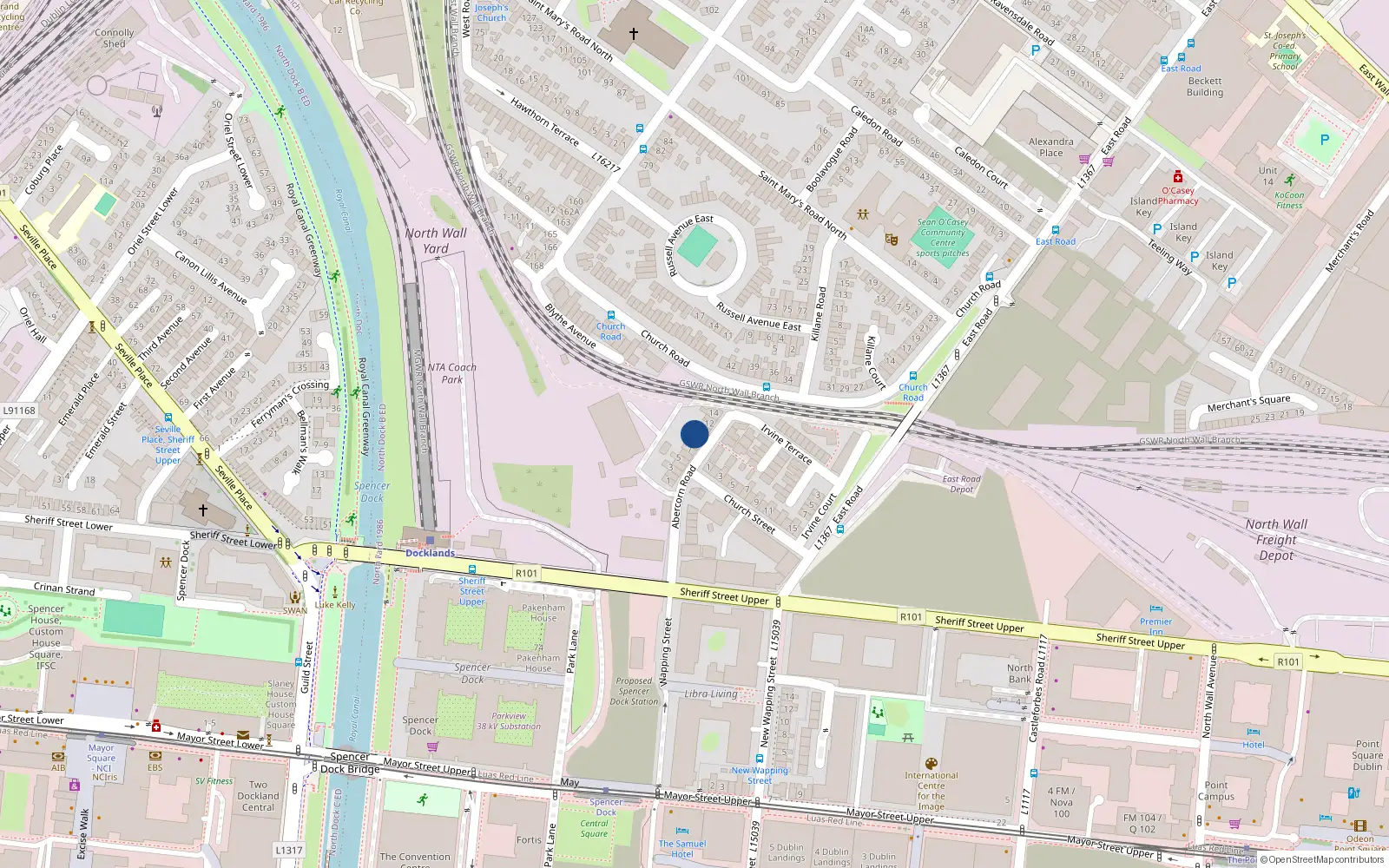 Overhead map showing the location of 10 Abercorn Road, Dublin