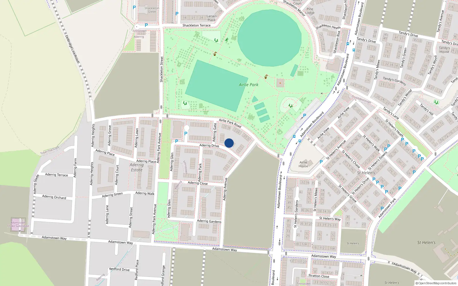 Overhead map showing the location of 10, 10 Aderrig Drive, Lucan