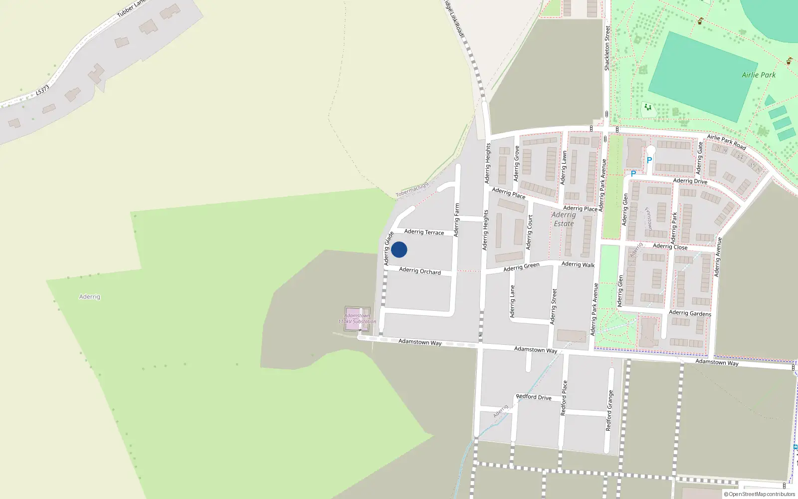 Overhead map showing the location of 10 Aderrig Glade, Lucan