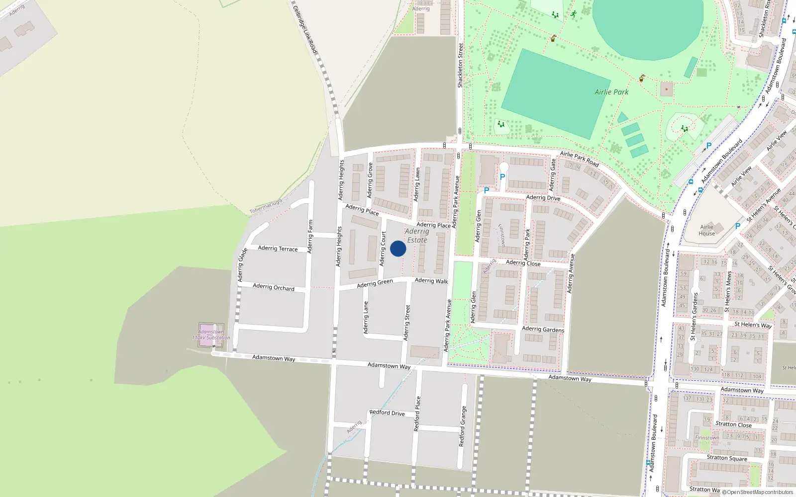 Overhead map showing the location of 10 Aderrig Green, Lucan