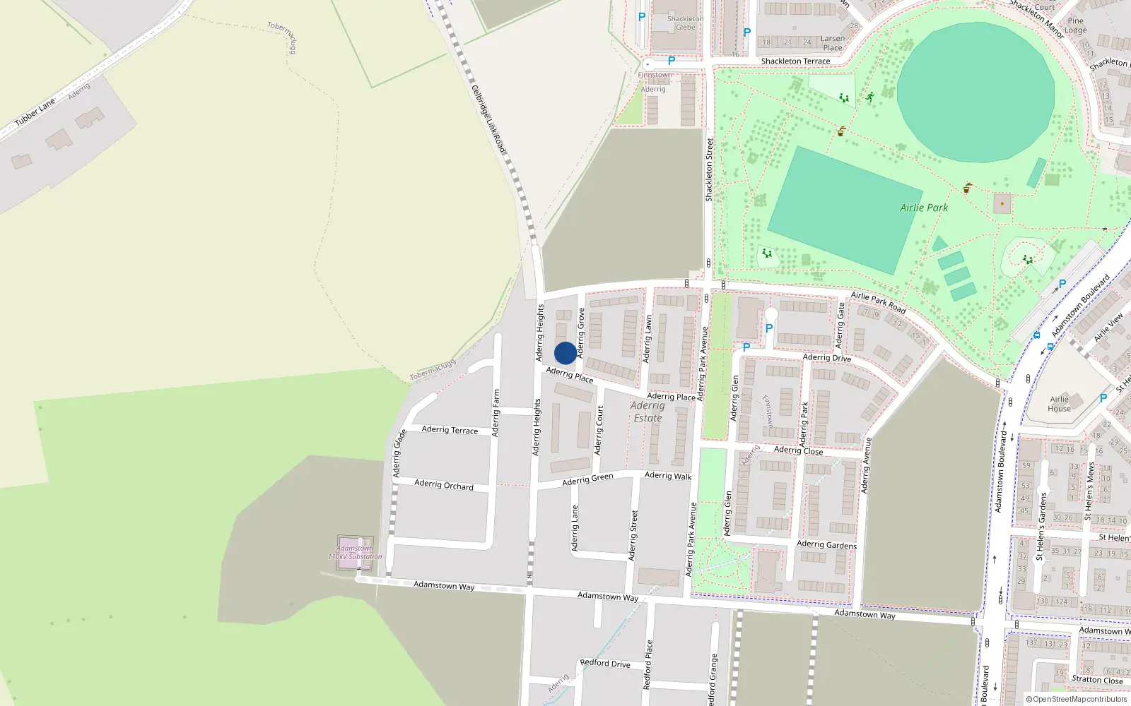 Overhead map showing the location of 10 Aderrig Grove, Adamstown, Lucan