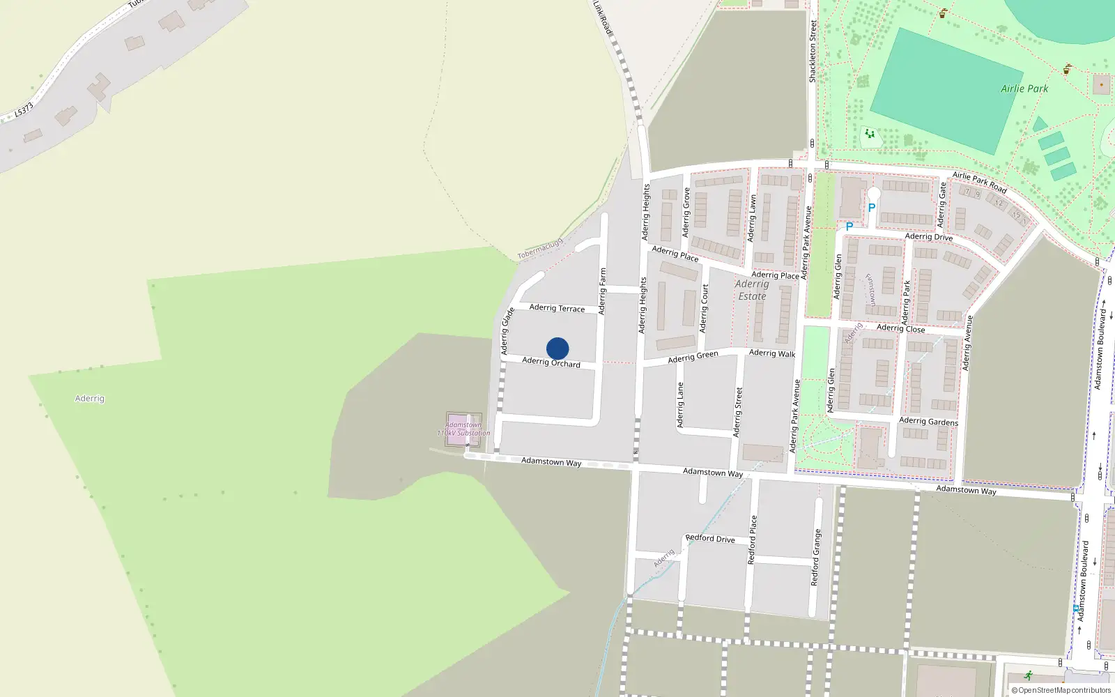Overhead map showing the location of 10 Aderrig Orchard, Lucan