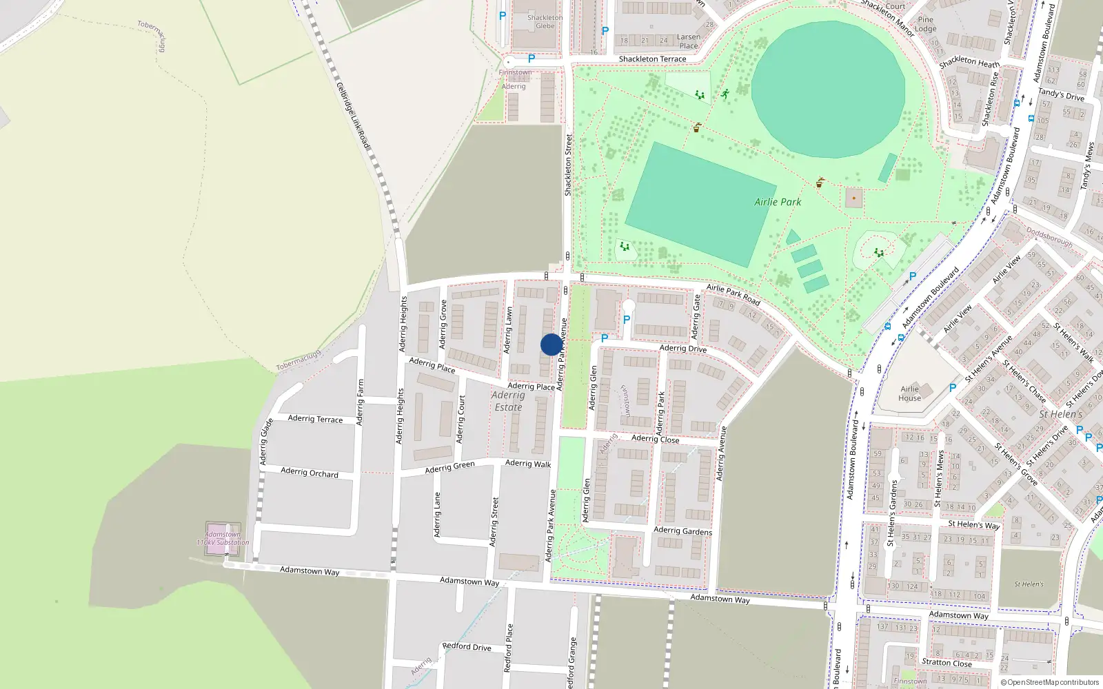 Overhead map showing the location of 10 Aderrig Park Avenue, Lucan