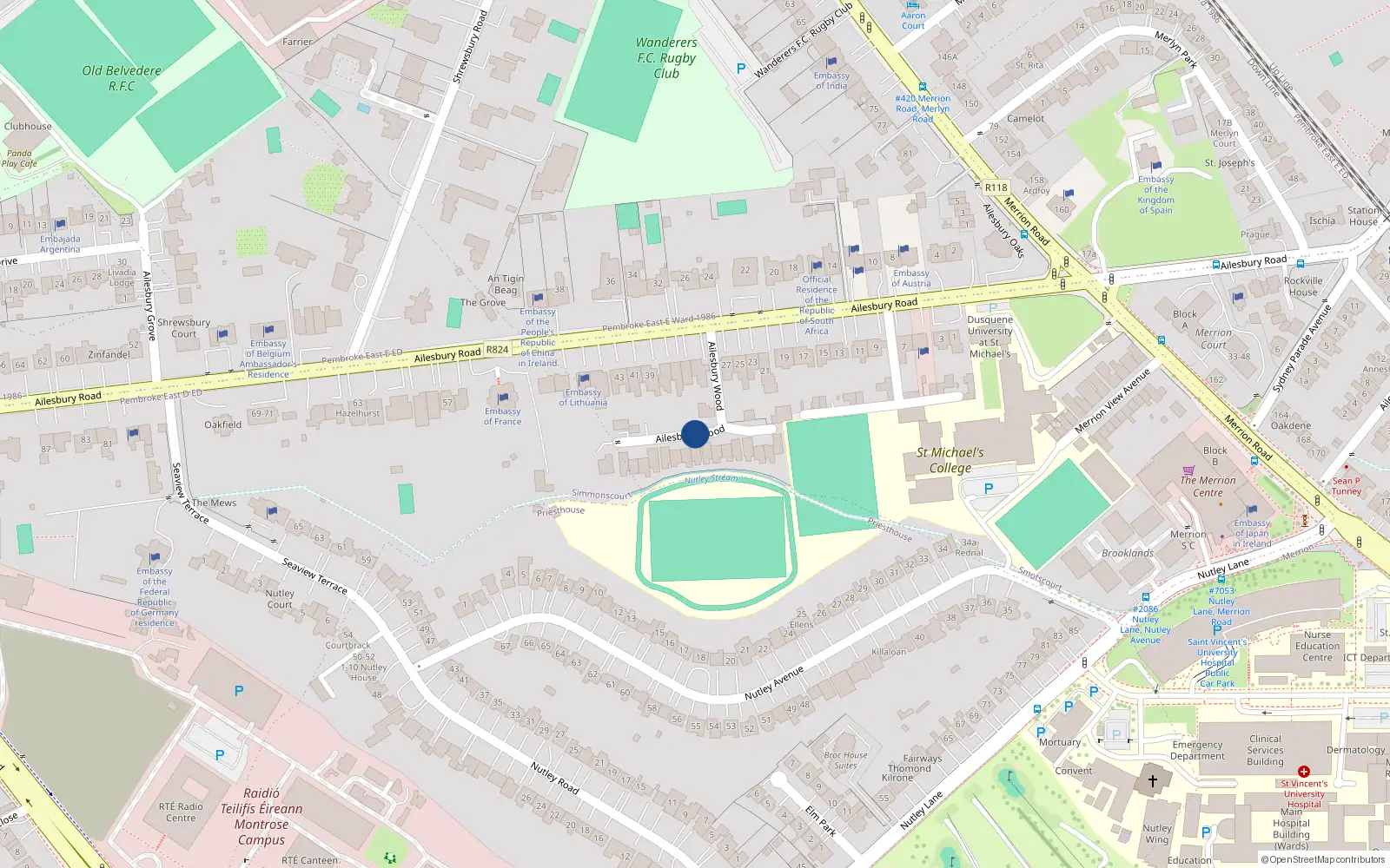 Overhead map showing the location of 10 Ailesbury Wood, Merrion
