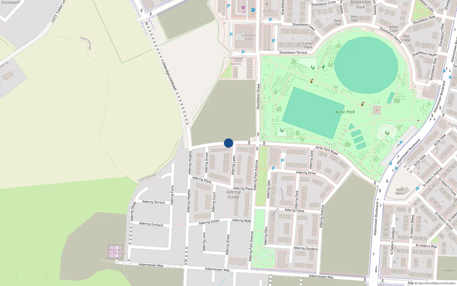 Overhead map showing the location of 10 Airlie Park Road West, Aderrig