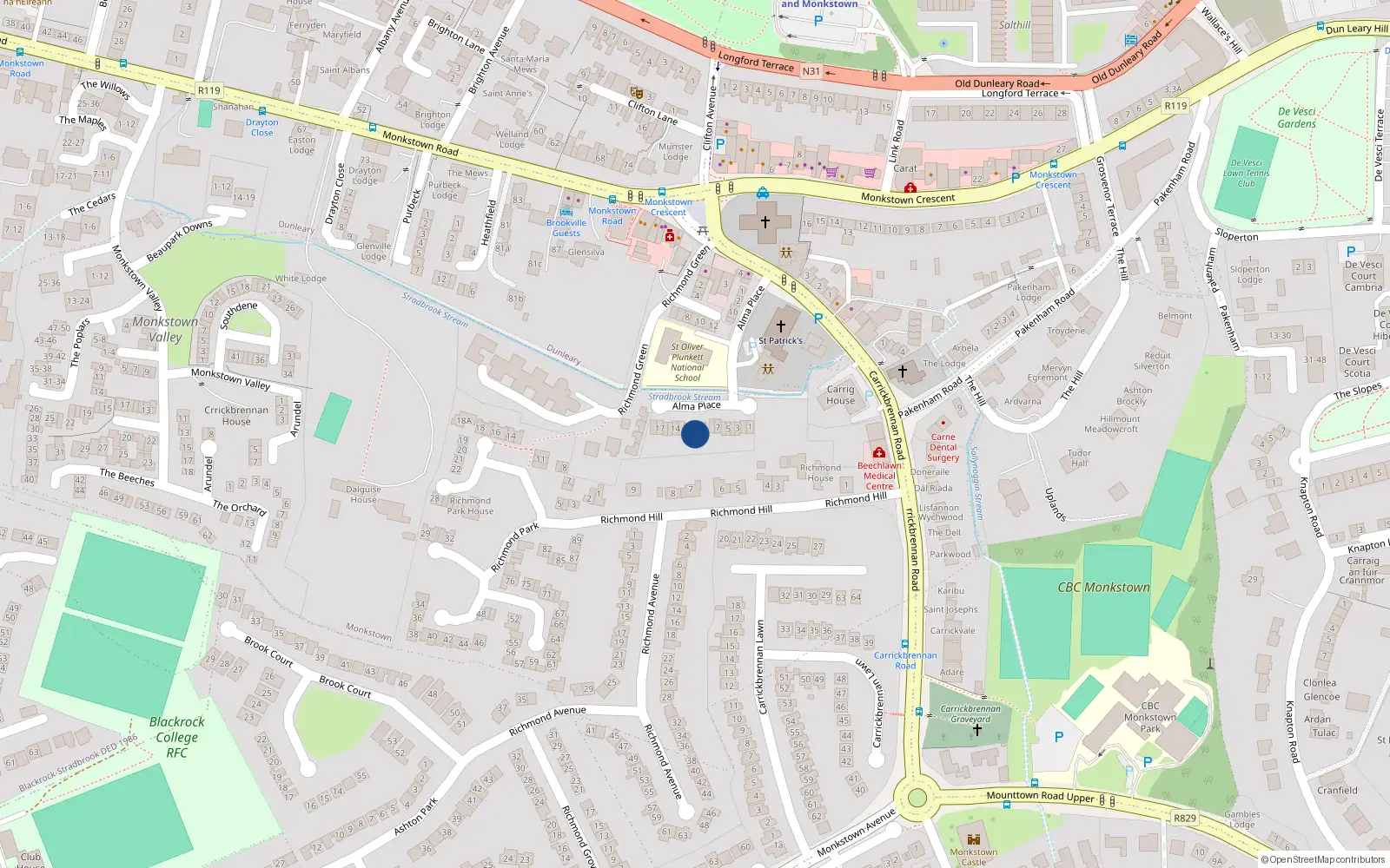 Overhead map showing the location of 10 Alma Park, Dublin