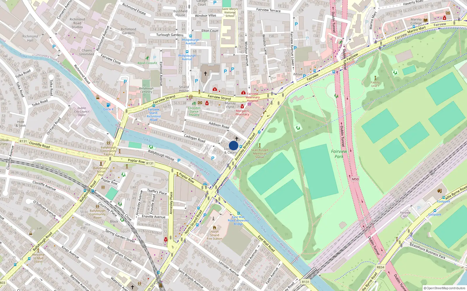 Overhead map showing the location of 10 Annesley Bridge Road, Fairview, Dublin 3