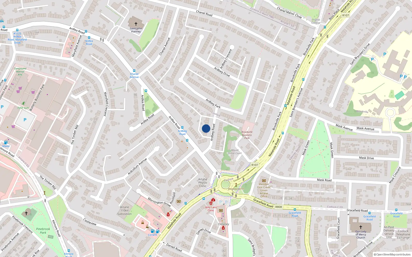 Overhead map showing the location of 10 Ardbeg Road, Artane, Dublin 5