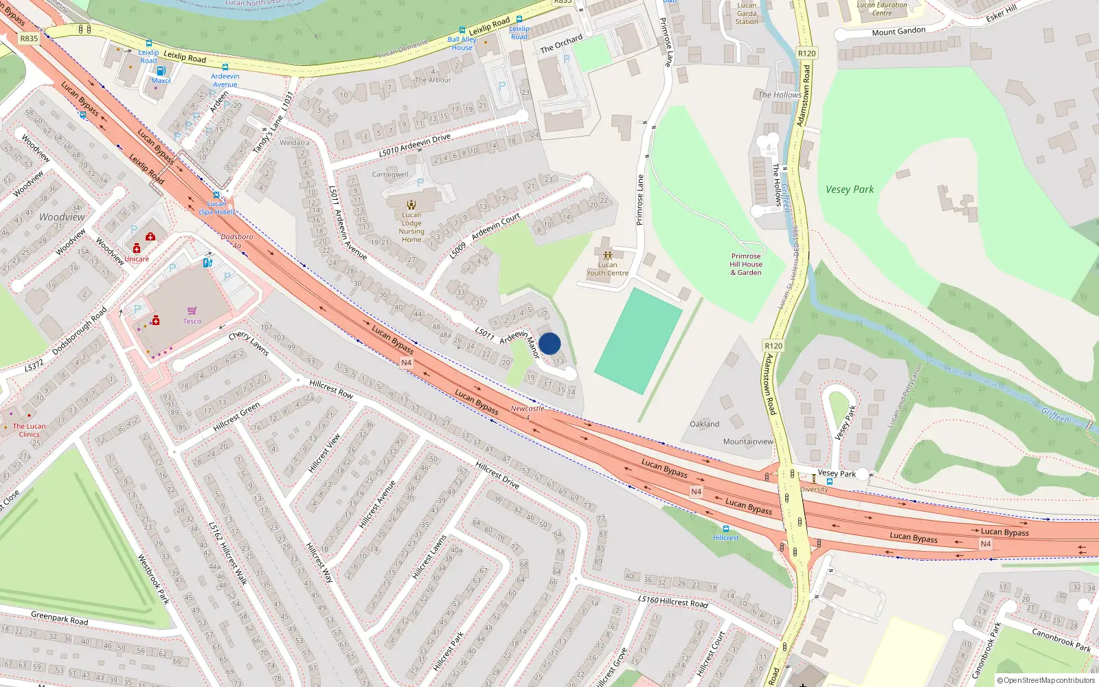 Overhead map showing the location of 10 Ardeevin Manor, Lucan