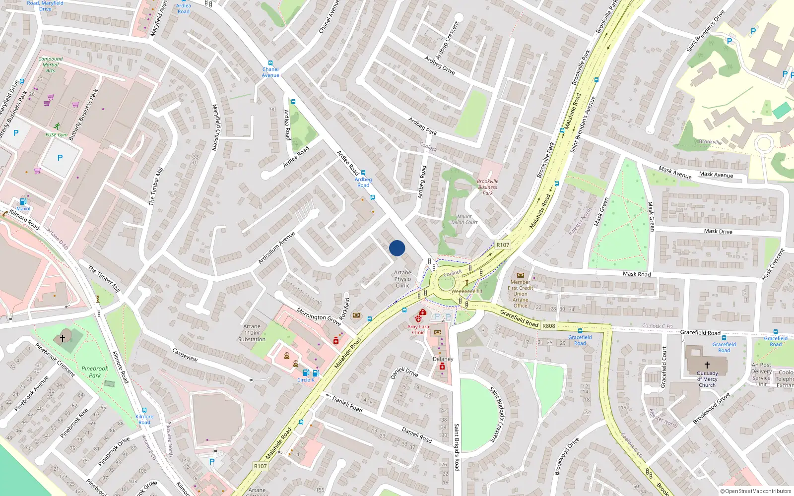 Overhead map showing the location of 10 Ardlea Road, Dublin 5