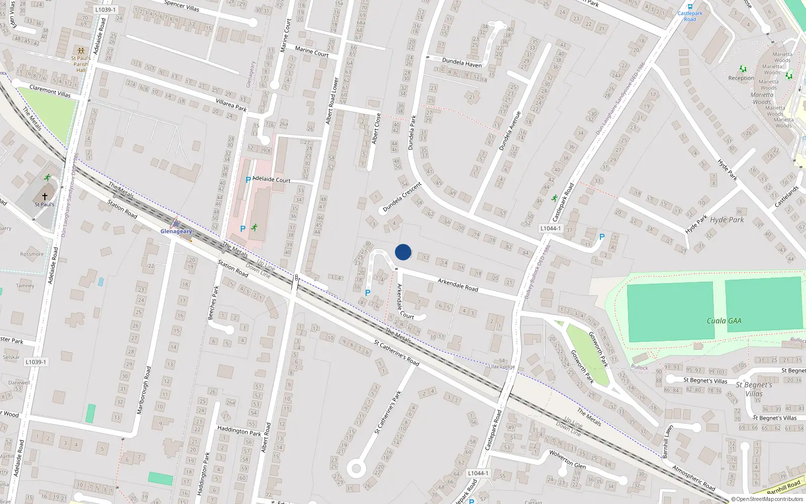 Overhead map showing the location of 10 Arkendale Road, Dublin