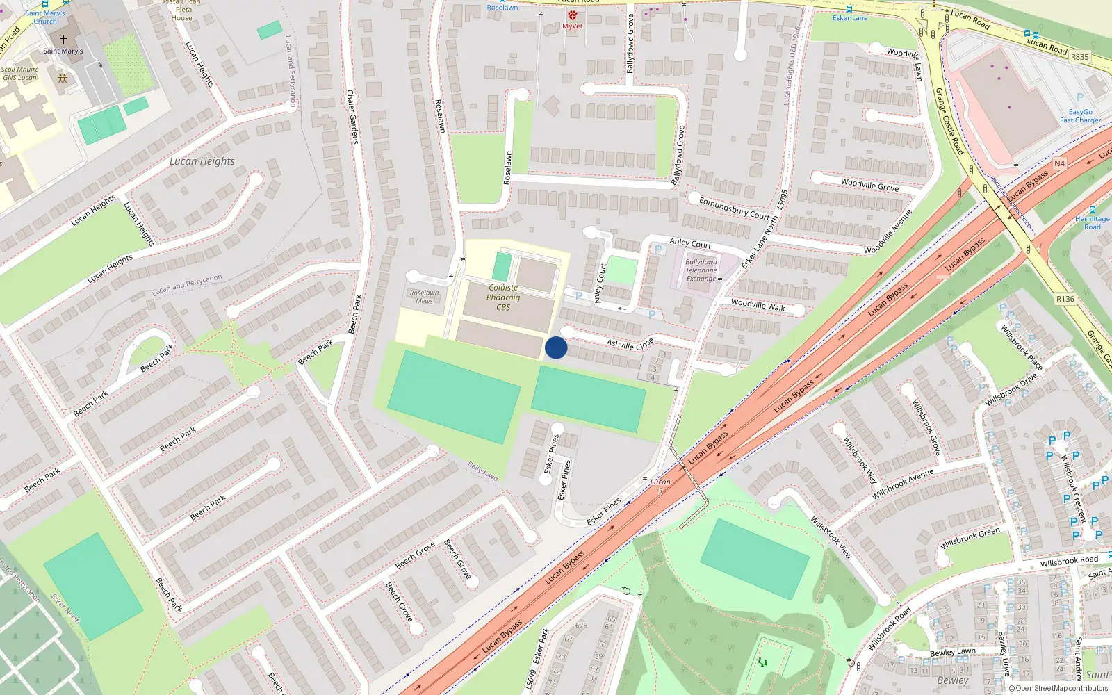 Overhead map showing the location of 10 Ashville Close, Lucan