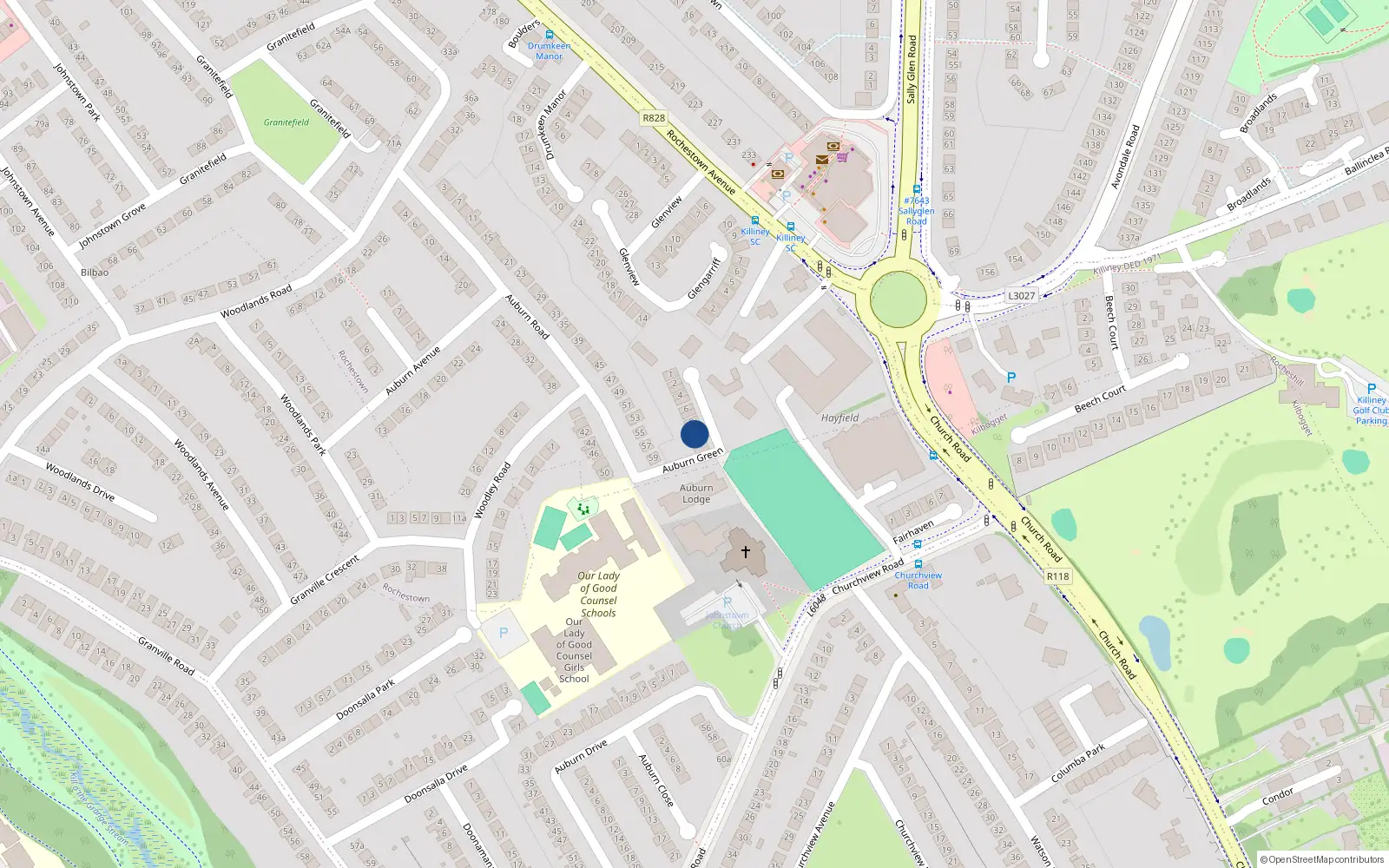 Overhead map showing the location of 10 Auburn Green, Auburn Road, Dun Laoghaire