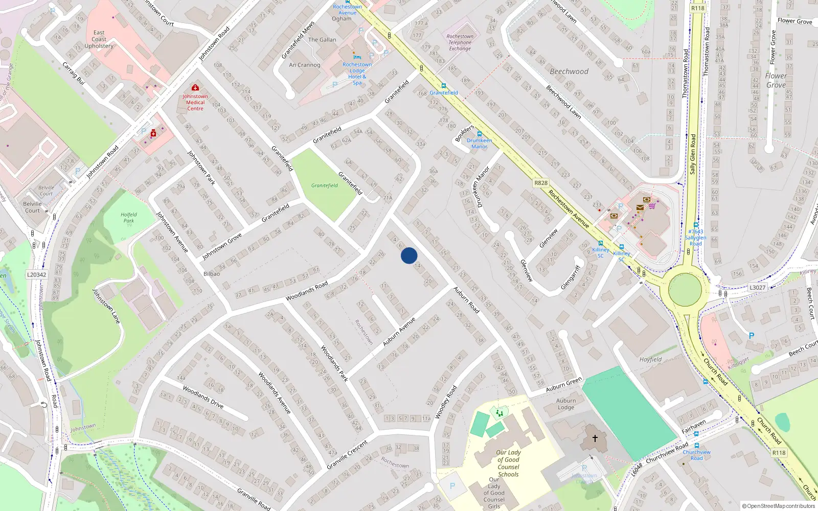 Overhead map showing the location of 10 Auburn Road, Dun Laoghaire, Dublin
