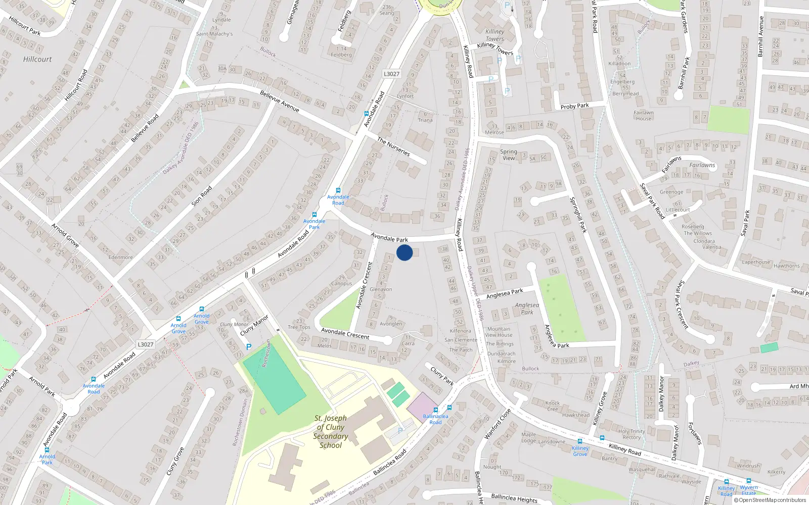 Overhead map showing the location of 10 Avondale Park, Killiney
