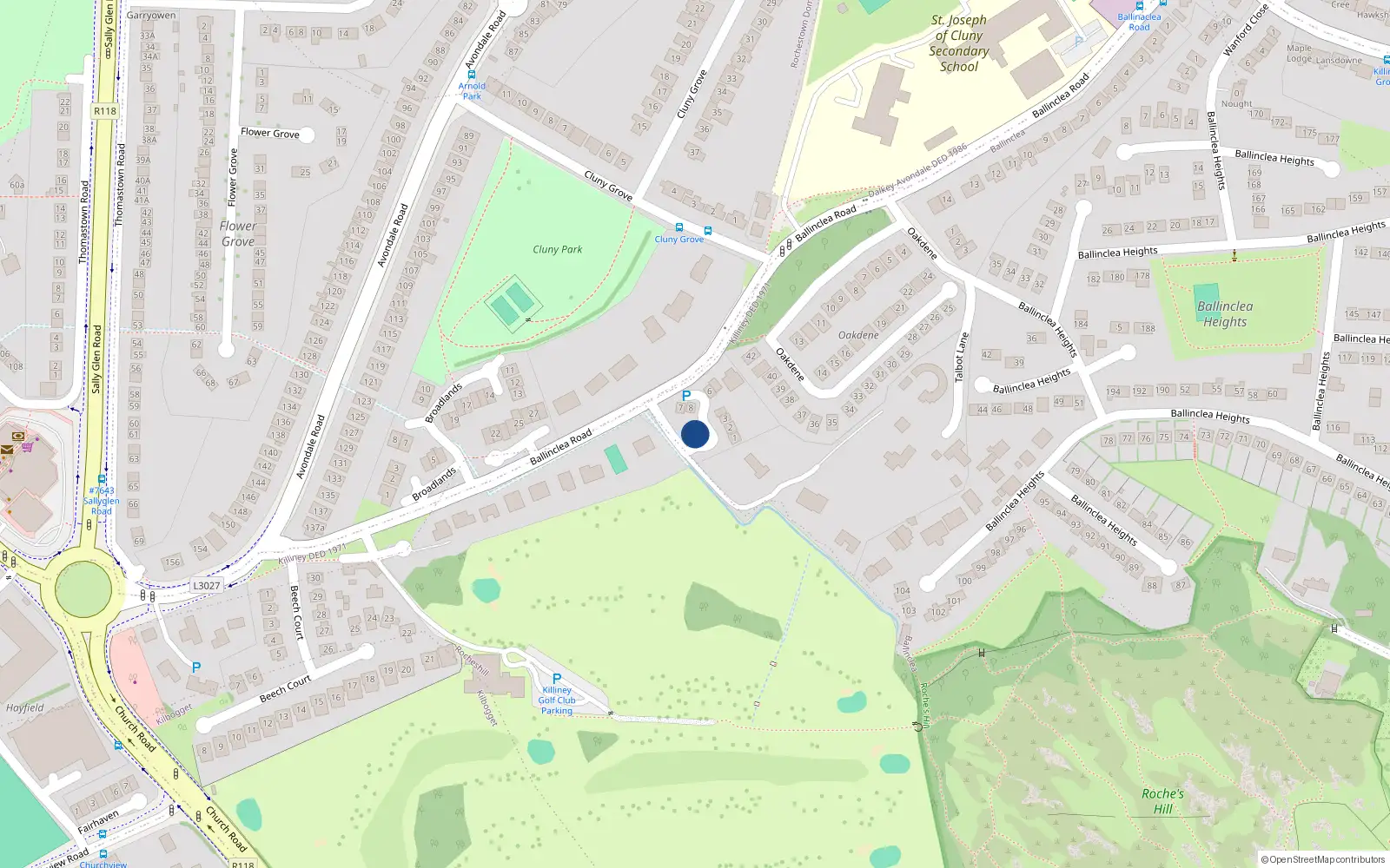 Overhead map showing the location of 10 Ballinclea Wood, Killiney