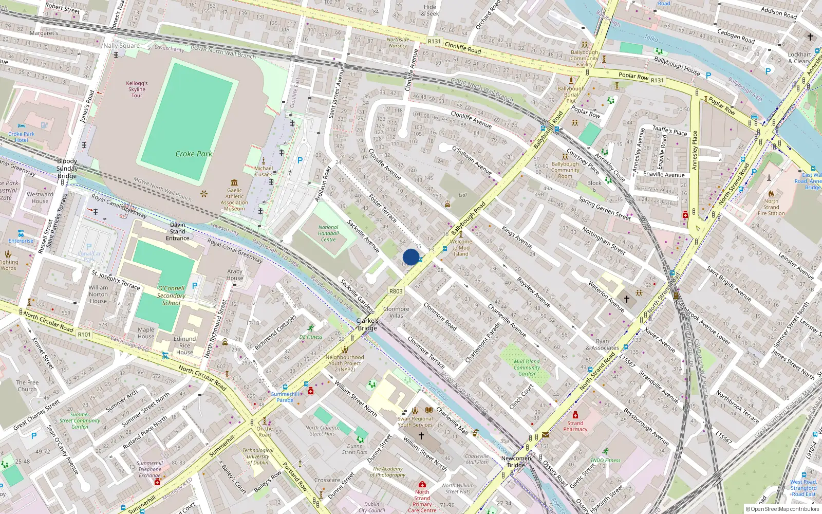 Overhead map showing the location of 10 Ballybough Road, Dublin