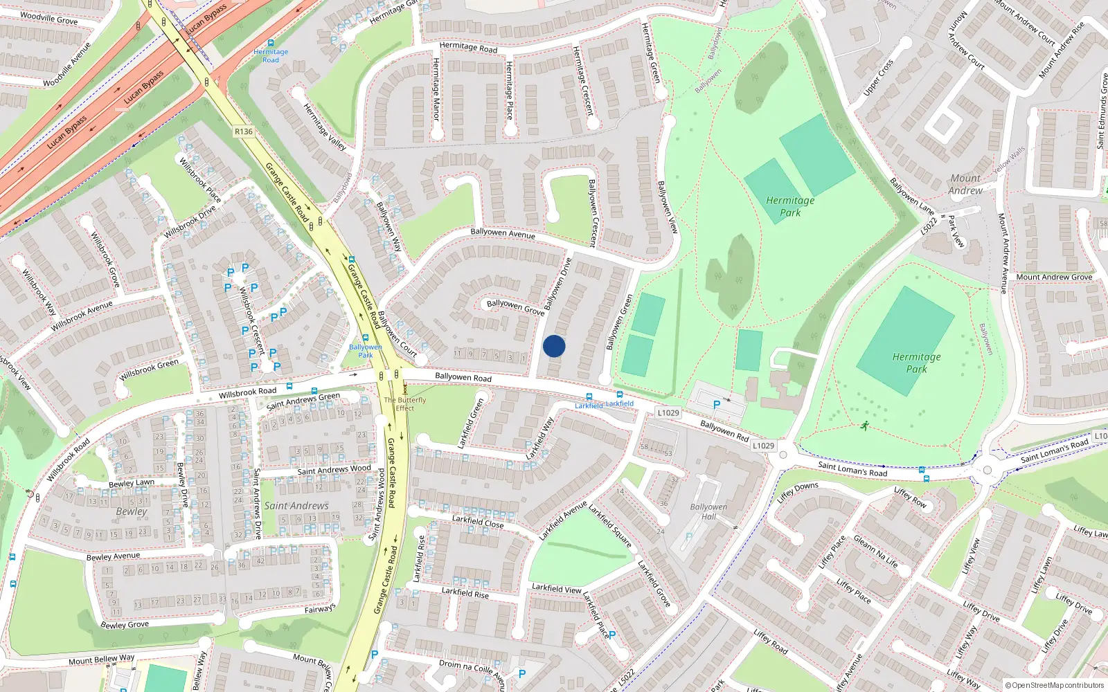Overhead map showing the location of 10 Ballyowen Drive, Lucan, Dublin