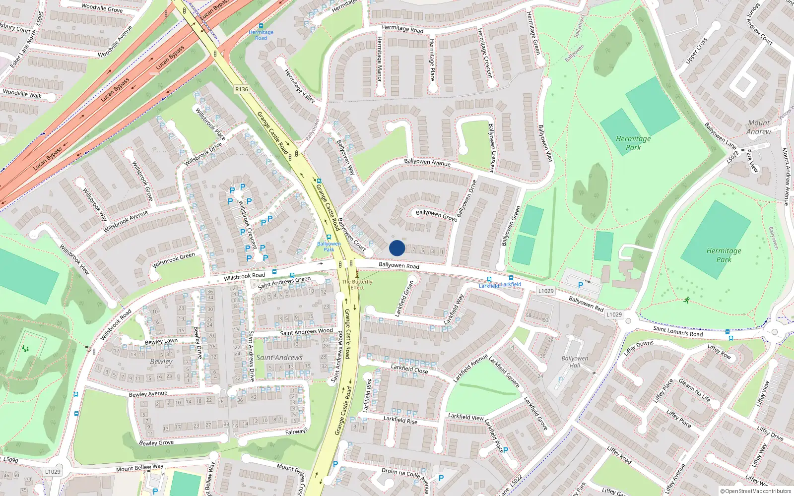 Overhead map showing the location of 10 Ballyowen Road, Lucan, Dublin