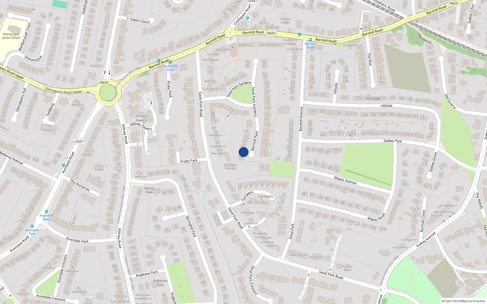 Overhead map showing the location of 10 Barnhill Park, Dalkey