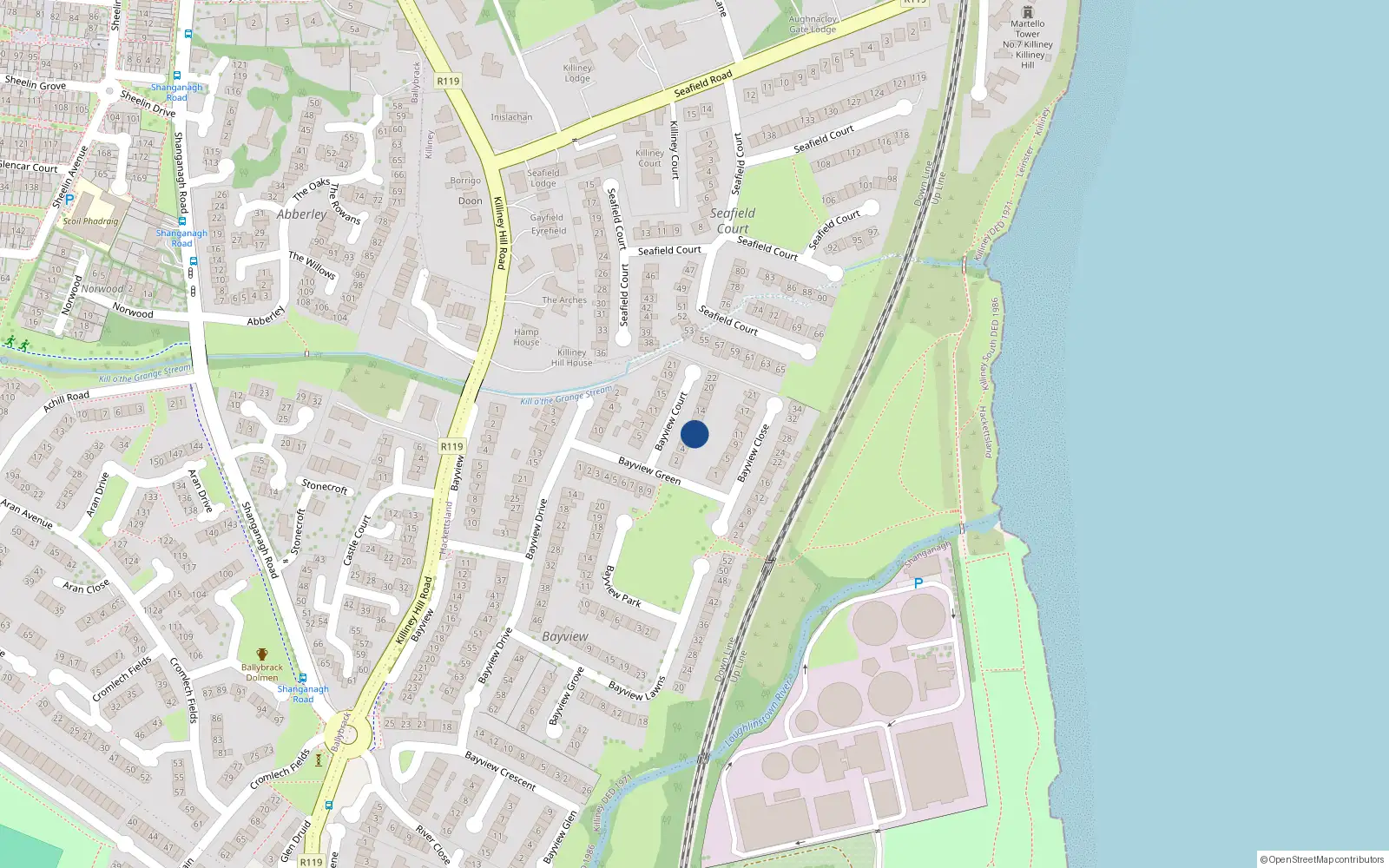 Overhead map showing the location of 10 Bayview Court, Killiney