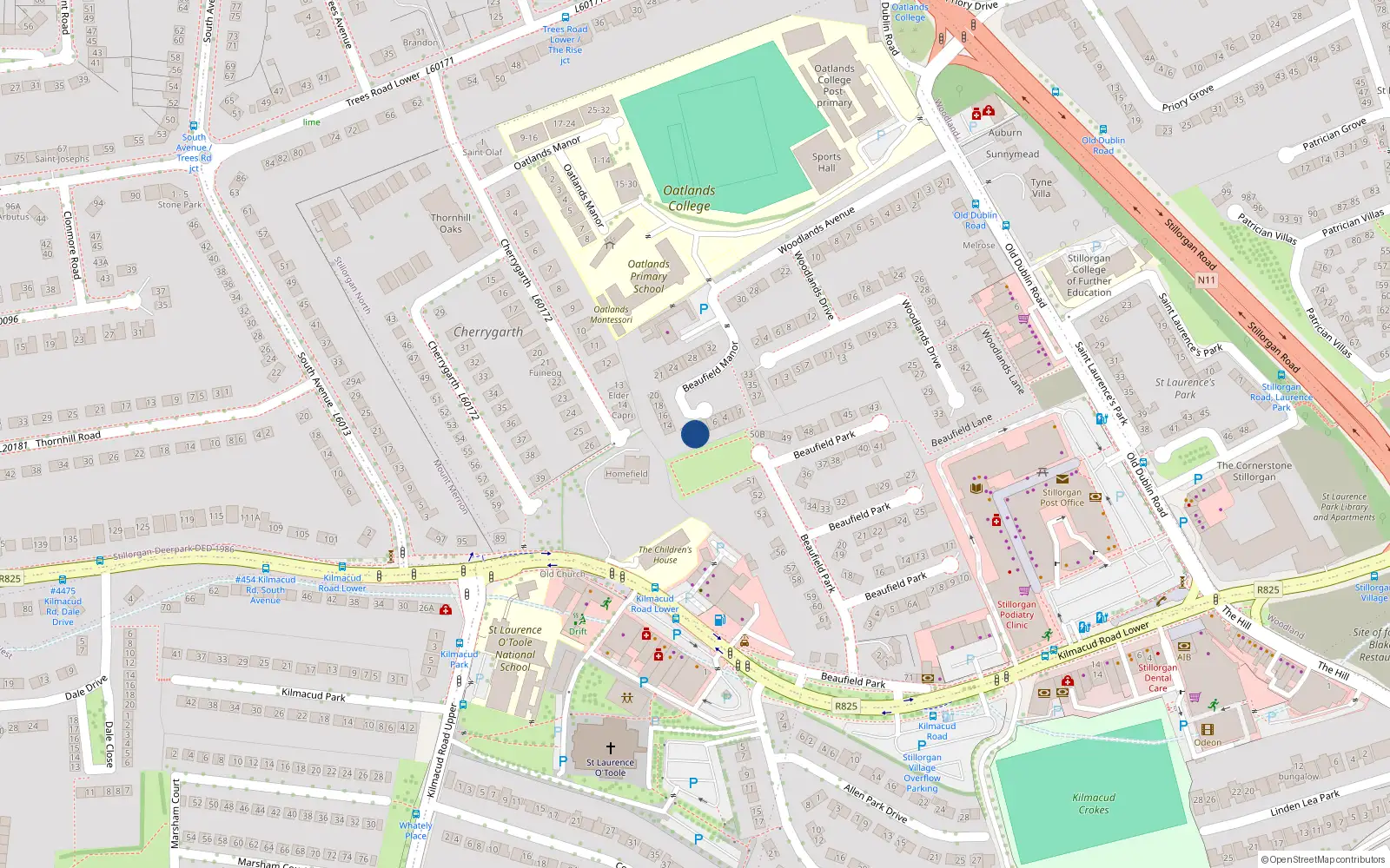 Overhead map showing the location of 10 Beaufield Manor, Stillorgan, Dublin