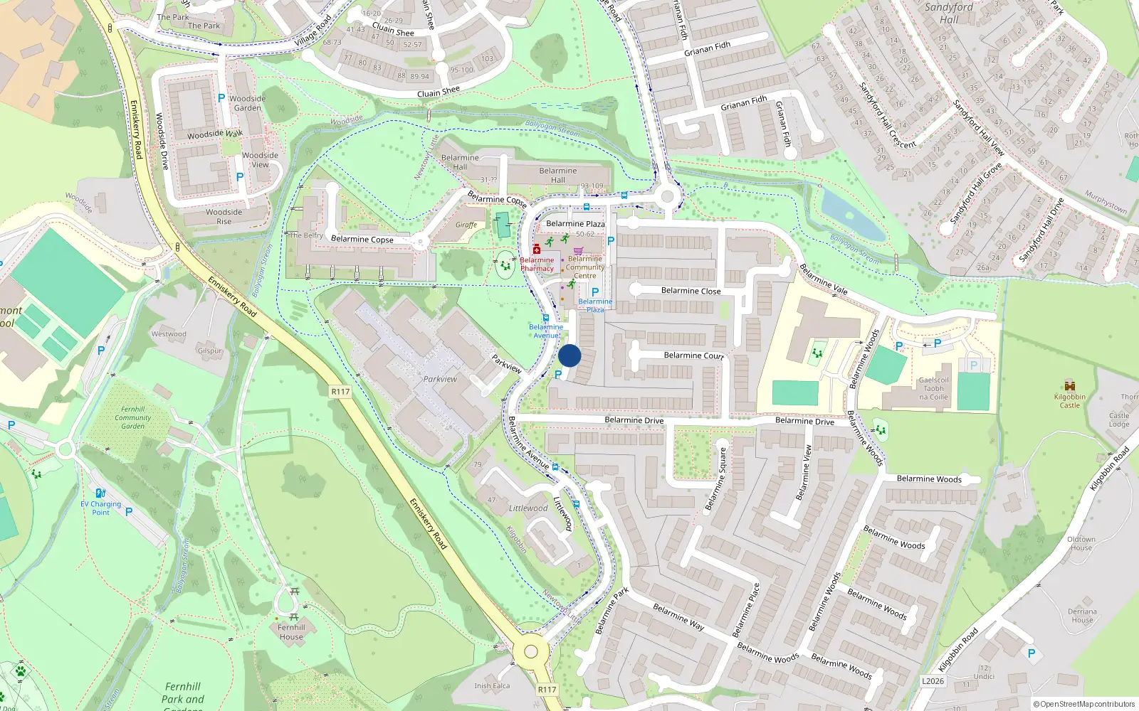 Overhead map showing the location of 10 Belarmine Crescent, Stepaside