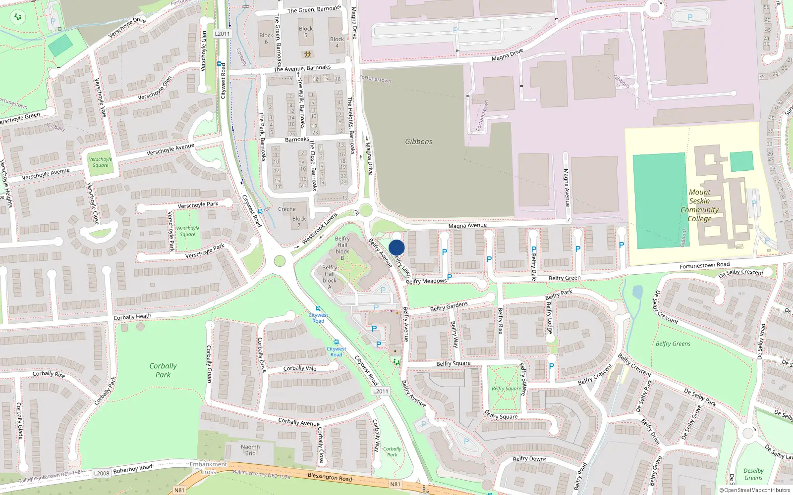 Overhead map showing the location of 10 Belfry Lawn, Dublin