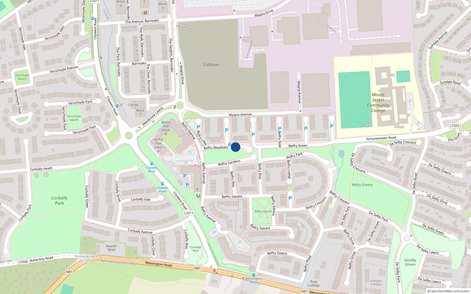 Overhead map showing the location of 10 Belfry Meadows, Dublin