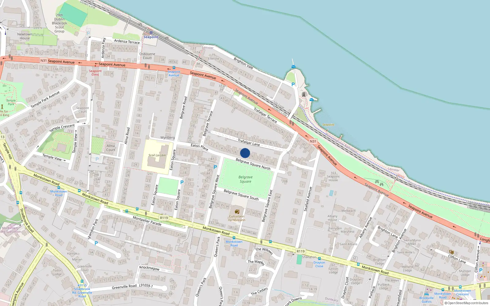 Overhead map showing the location of 10 Belgrave Square North, Blackrock
