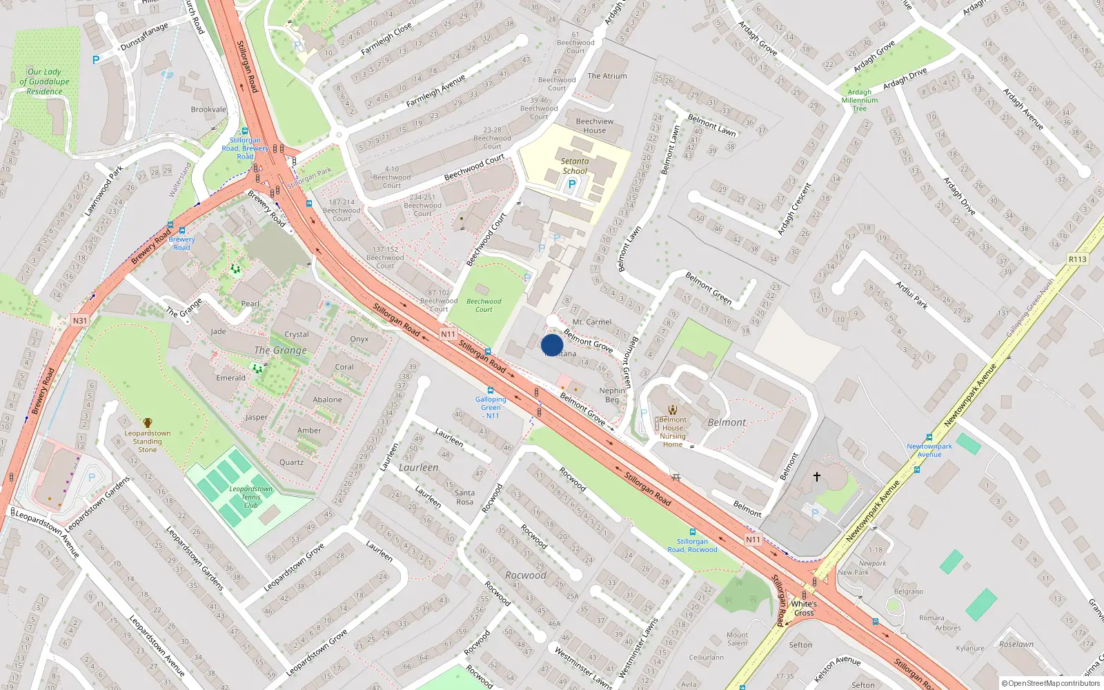 Overhead map showing the location of 10 Belmont Grove, Dublin